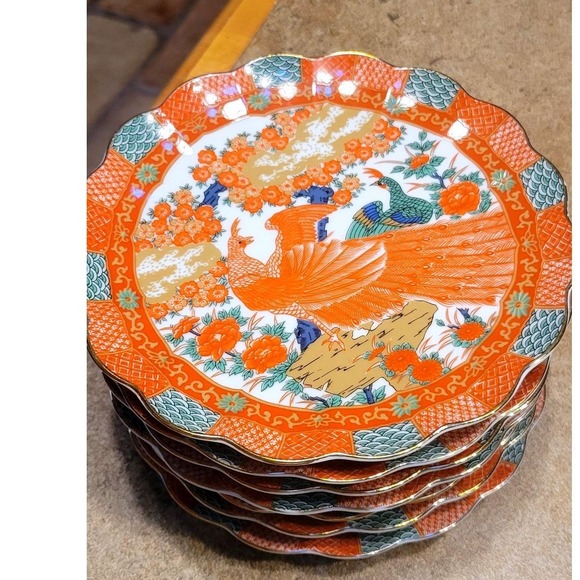 Set of 3 Arita Vintage Oriental Peacock Floral Scalloped Edge Salad lunch Plates - Picture 5 of 7